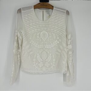Sundance white lace blouse long sleeve semi sheer